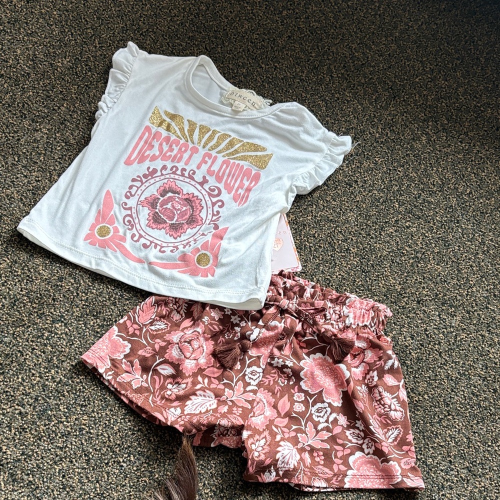 btween White and Pink Desert Flower Shirt Set